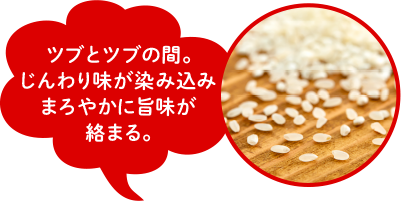 ツブとツブの間。じんわり味が染み込みまろやかに旨味が絡まる。