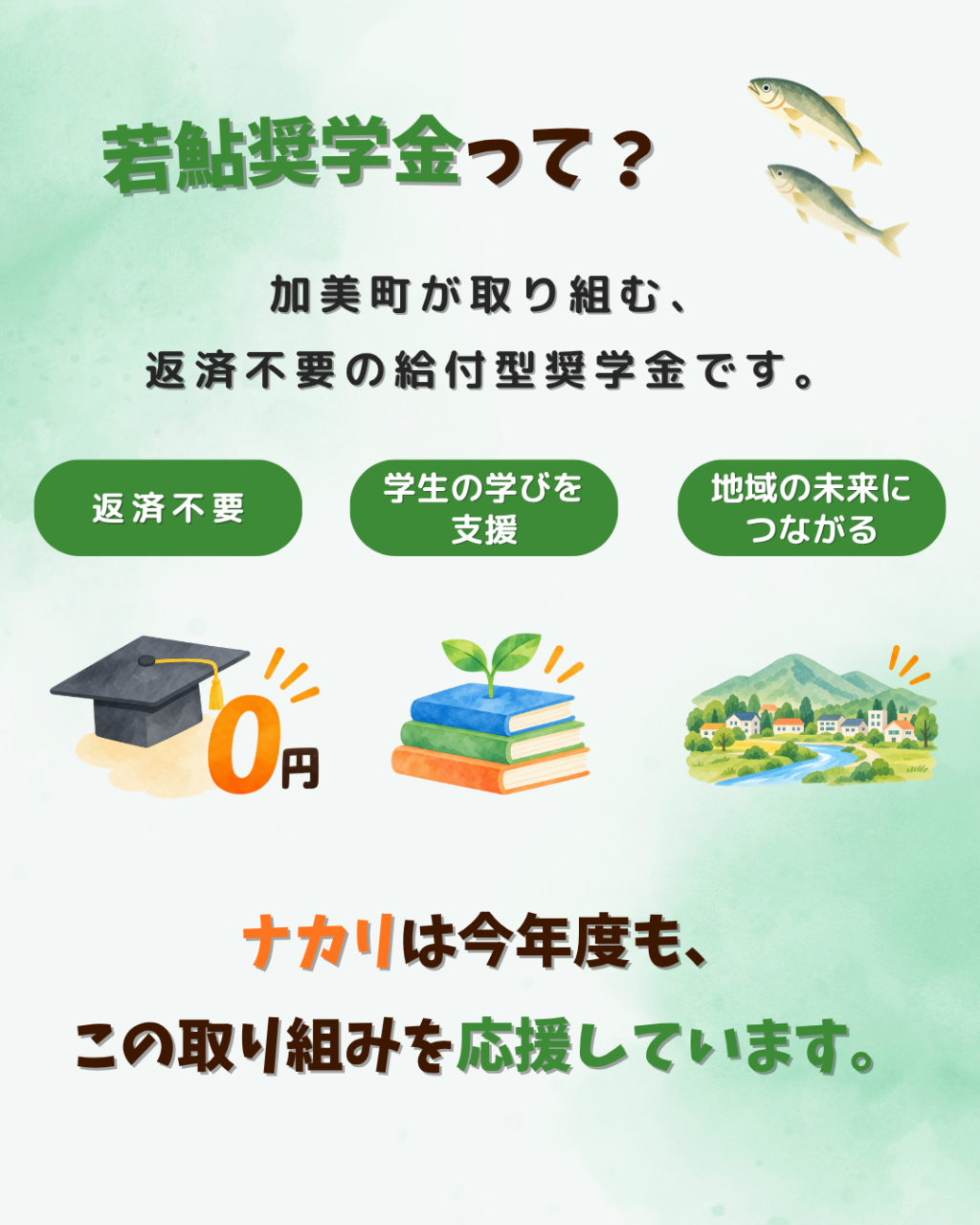 加美町若鮎給付型奨学金の紹介